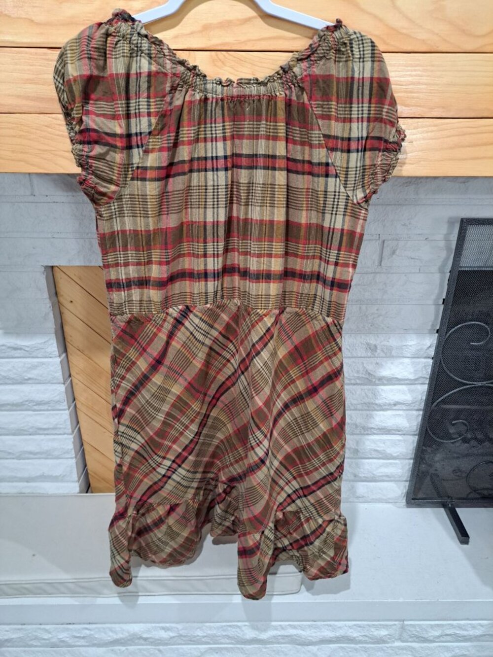 Converse One Star Womens Plaid Ruffle Dress Short Sleeve Size L Dark Academia - Picture 9 of 12